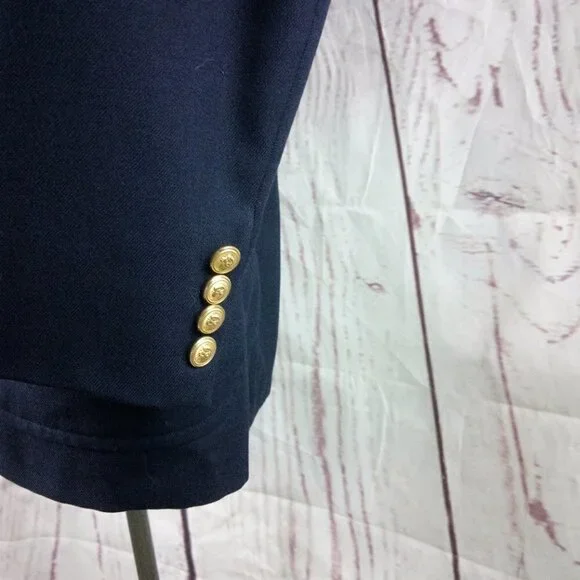 Vtg Nieman Marcus 43R 2 Gold Button Navy Blue Suit Blazer Sport Coat